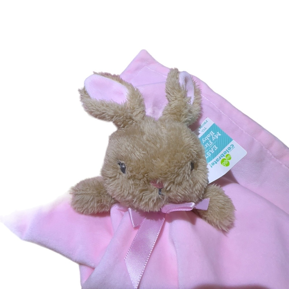 Dan Dee Security Blanket 12x12 Pink My First Easter Bunny Plush Lovey Silky Back